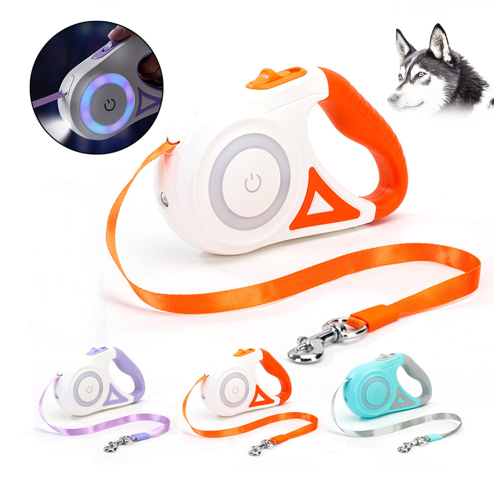 Retractable Dog Leash With Led Flashlight 5m Pet Nylon Leash Leads Puppy Patrol Rope For Small Medium Traction Dog Supplies