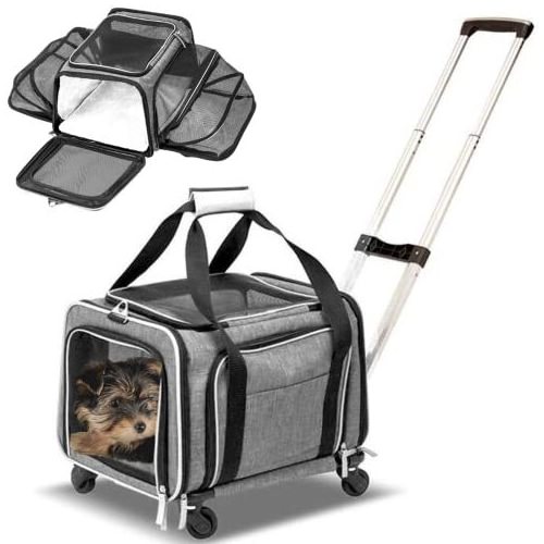 Pet Carrier Cat Wheeled Bag Puppy Rolling Handbag With Detachable Wheels Plenty Of Room Large Space Trolley Collapsible