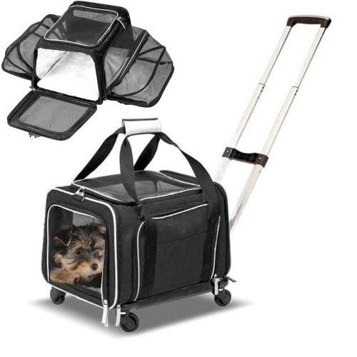 Pet Carrier Cat Wheeled Bag Puppy Rolling Handbag With Detachable Wheels Plenty Of Room Large Space Trolley Collapsible