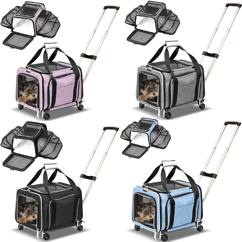 Pet Carrier Cat Wheeled Bag Puppy Rolling Handbag With Detachable Wheels Plenty Of Room Large Space Trolley Collapsible