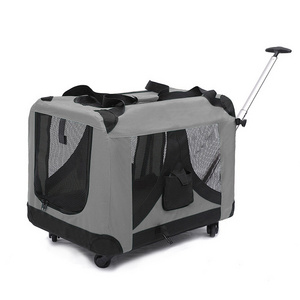 Foldable Portable Breathable Soft Sided Travel Pet Crate Outside Dog Carrier With Storage Cat Trolley Bag With 4 Wheels