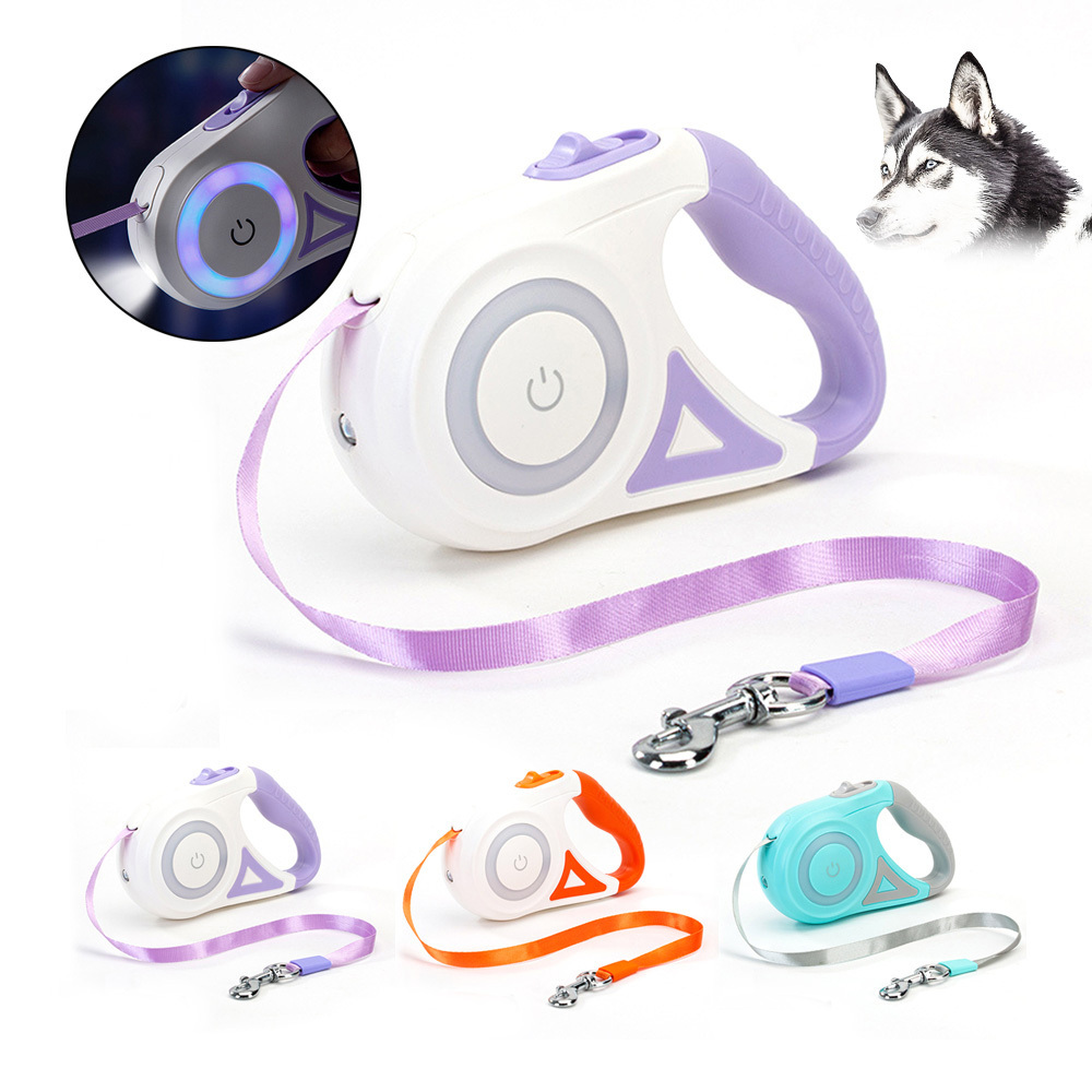 Retractable Dog Leash With Led Flashlight 5m Pet Nylon Leash Leads Puppy Patrol Rope For Small Medium Traction Dog Supplies