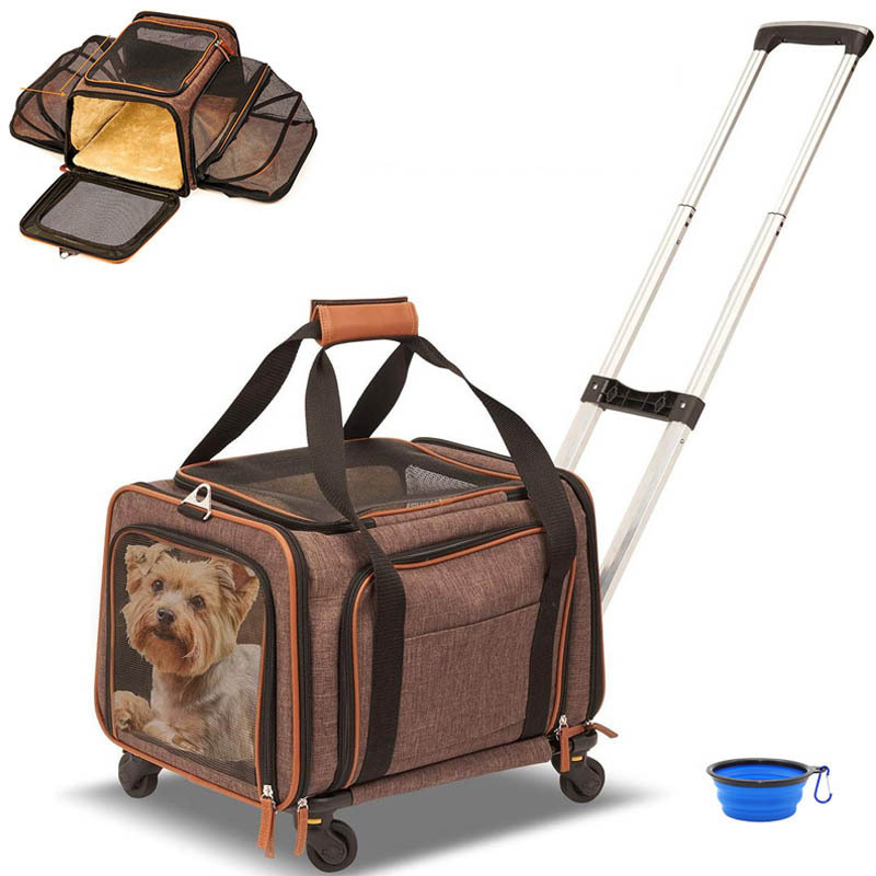 Wholesale 4 Wheels Luxury Folding Reinforced Universal Wheel Pet Trolley Pet Stroller Detachable Travel Dog Show Trolley