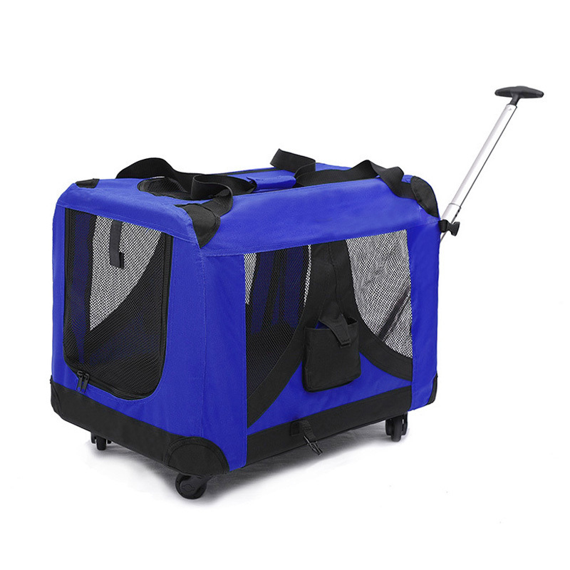 Foldable Portable Breathable Soft Sided Travel Pet Crate Outside Dog Carrier With Storage Cat Trolley Bag With 4 Wheels