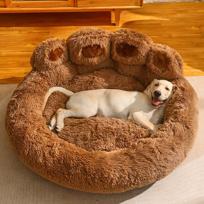 Winner Use Pet Soft Cushion Bear Paw Shaped Plush Faux Fur Comfortable Bed For Dog Cats Washable Mattress