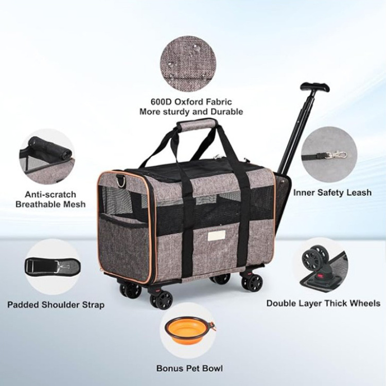 Low MOQ Pet Supplies Large Pet Outing Cat Trolley Bag Portable Drag Shoulder Bags Pet Carrier On Wheels