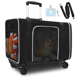 Soft Sided Pet Trolley Carrier Bag Dog Crate With Wheels Cats Backpack Airline Approved Animals Travel Cage For Transportation