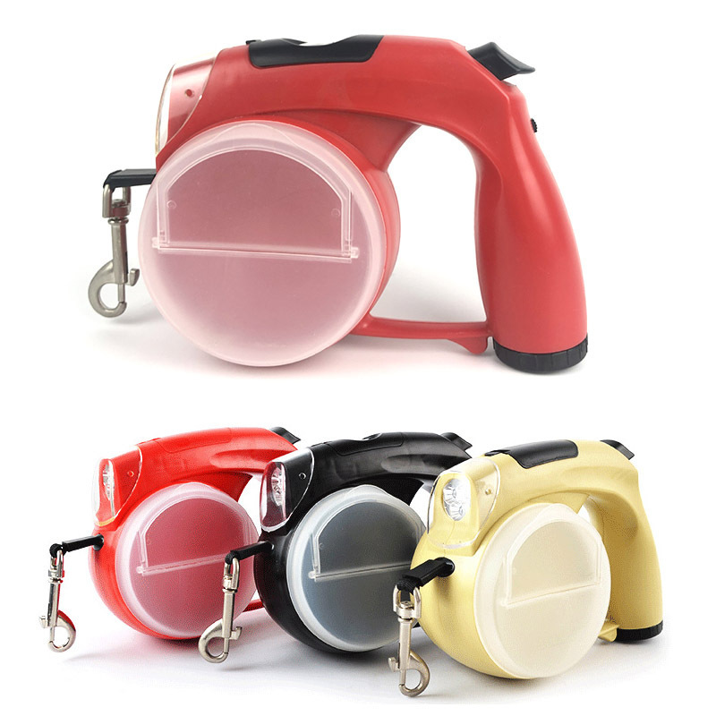 6 IN 1 Customized LOGO Automatic Retractable Pet Leads Hands Free Dog Leash Hook With Led Flashlight Dog Poop Bag & Storage Box