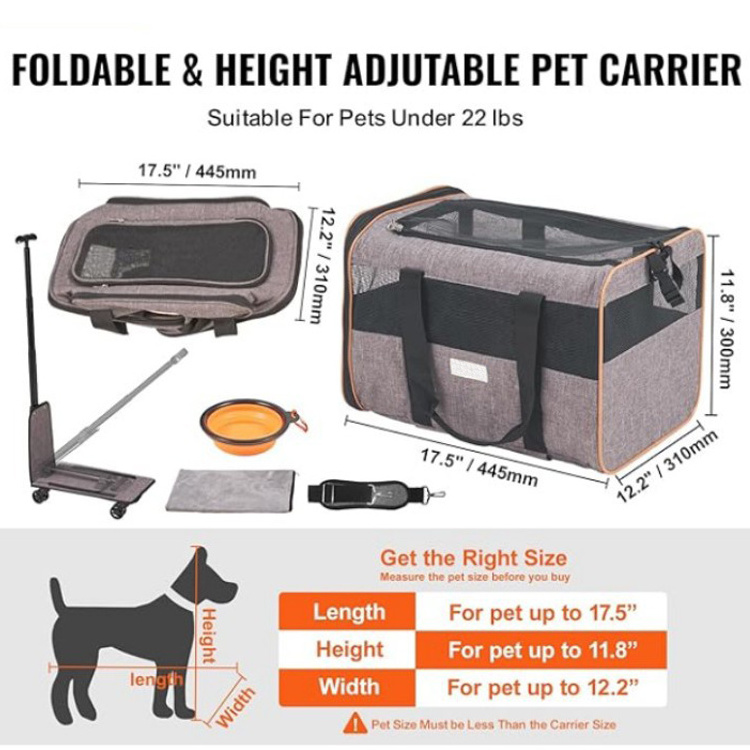 Low MOQ Pet Supplies Large Pet Outing Cat Trolley Bag Portable Drag Shoulder Bags Pet Carrier On Wheels