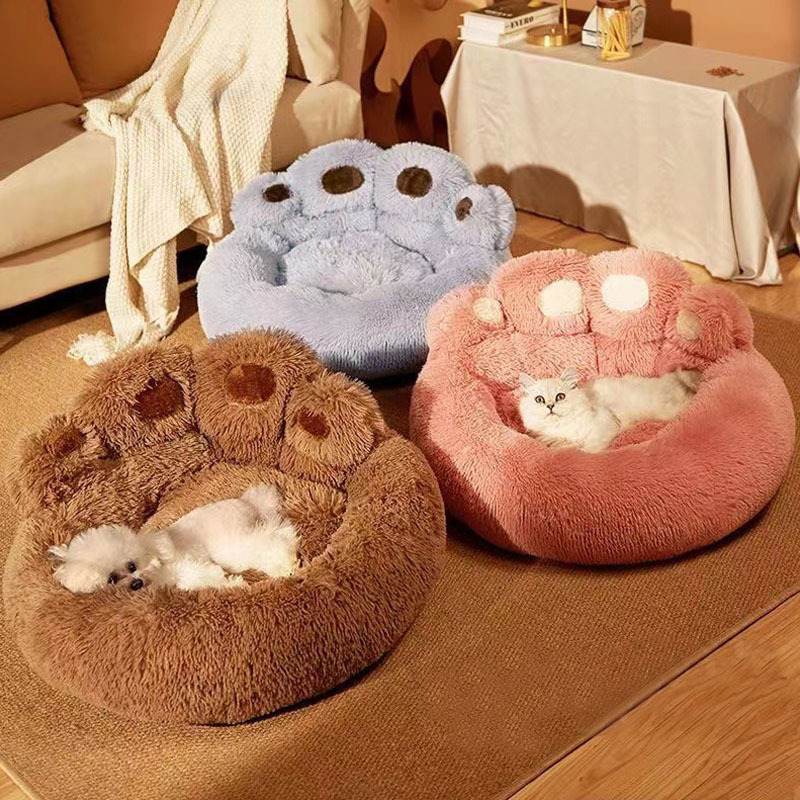 Winner Use Pet Soft Cushion Bear Paw Shaped Plush Faux Fur Comfortable Bed For Dog Cats Washable Mattress