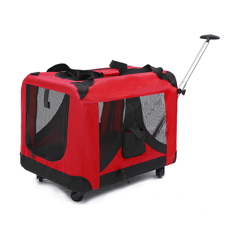 Foldable Portable Breathable Soft Sided Travel Pet Crate Outside Dog Carrier With Storage Cat Trolley Bag With 4 Wheels