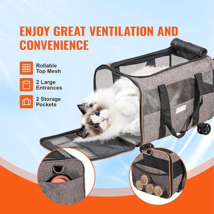 Low MOQ Pet Supplies Large Pet Outing Cat Trolley Bag Portable Drag Shoulder Bags Pet Carrier On Wheels