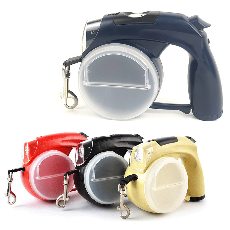 6 IN 1 Customized LOGO Automatic Retractable Pet Leads Hands Free Dog Leash Hook With Led Flashlight Dog Poop Bag & Storage Box