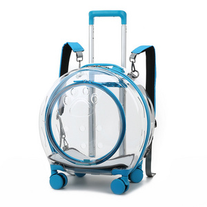 Pet Trolley Carrier On Wheels Fully Transparent Pet Trolley Carry Bag Airline Approved With Shoulder Belt Pet Dog Travel Bag