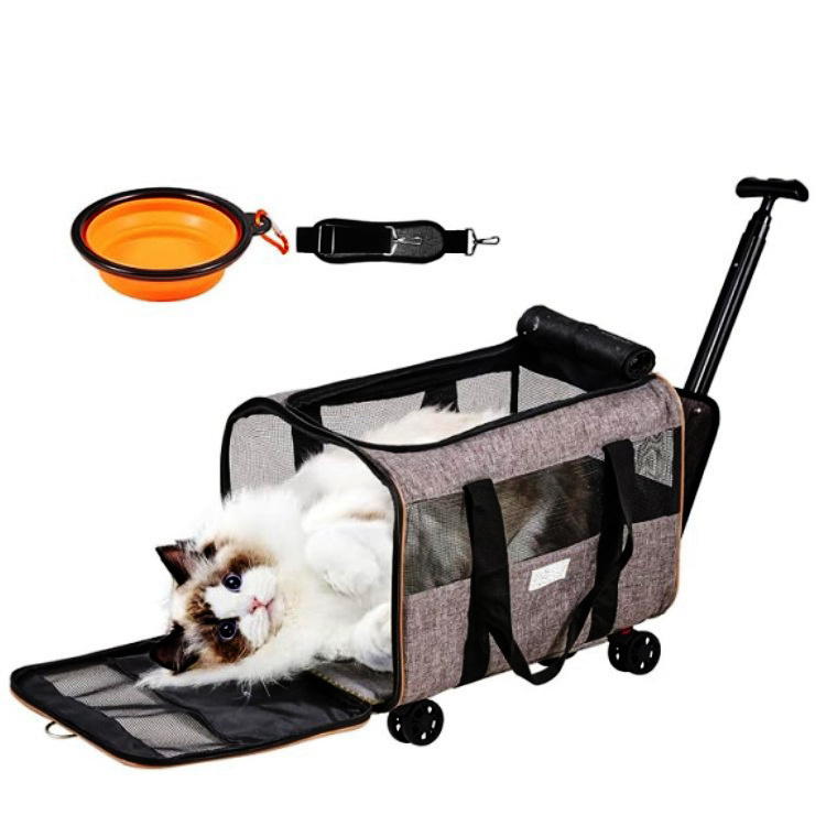 Low MOQ Pet Supplies Large Pet Outing Cat Trolley Bag Portable Drag Shoulder Bags Pet Carrier On Wheels