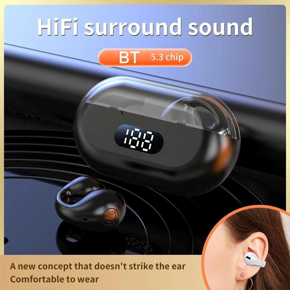 Original Bluetooth Clip On Ear Wireless Headphone Bone Conduction Earphone LED Battery Display Gaming Earbuds Headset