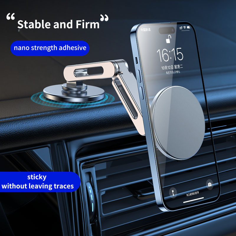 New Retractable Car Phone Holders Stand for IPhone 360 Degree Foldable Mount Rotate Alloy Folding Magnetic Car Phone Holder