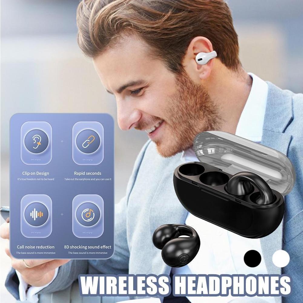 Original Bluetooth Clip On Ear Wireless Headphone Bone Conduction Earphone LED Battery Display Gaming Earbuds Headset