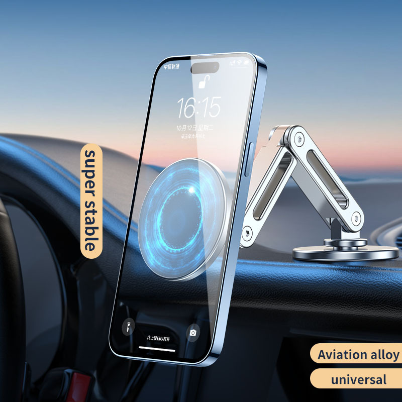 New Retractable Car Phone Holders Stand for IPhone 360 Degree Foldable Mount Rotate Alloy Folding Magnetic Car Phone Holder