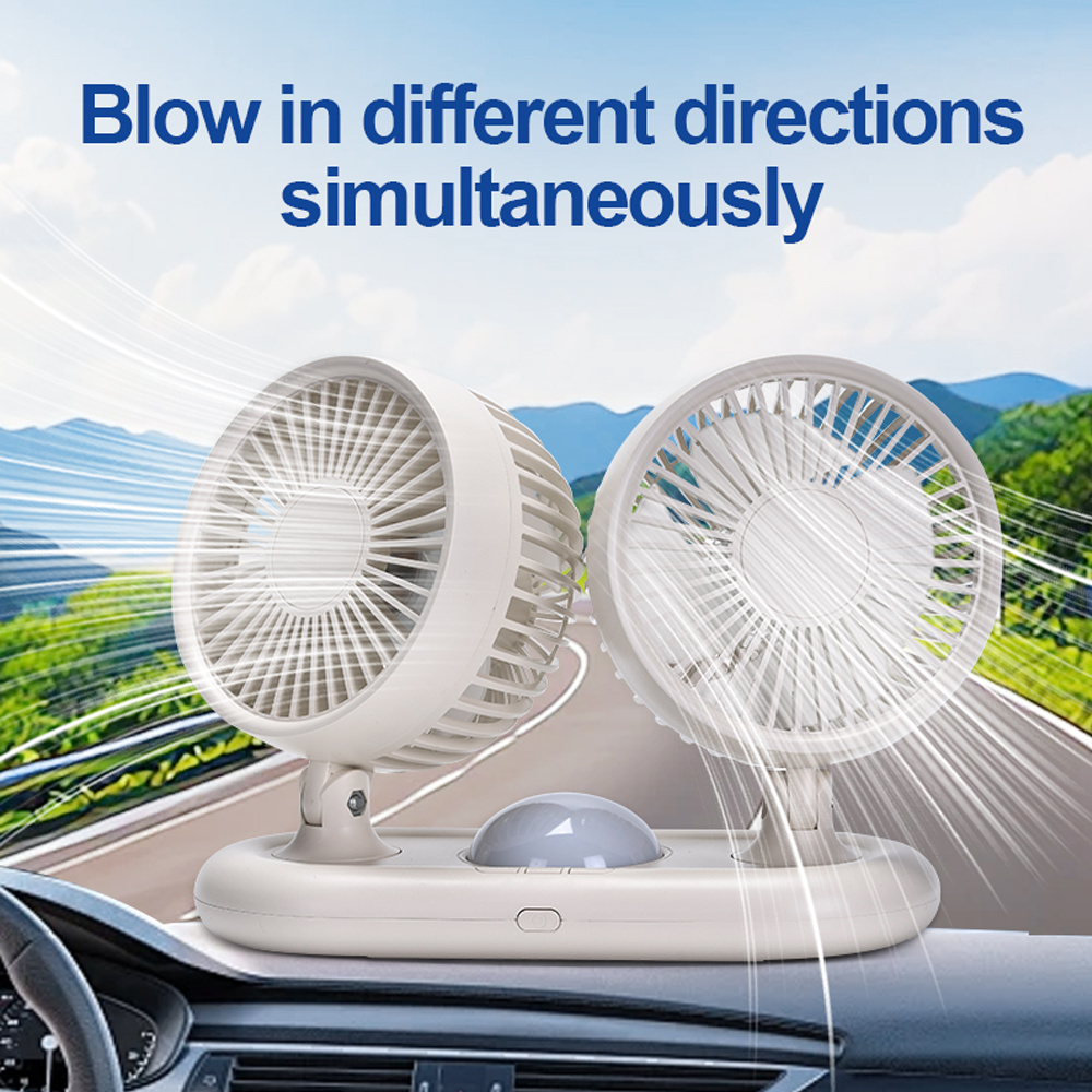 IMYCOO Hot Sale Rechargeable USB DC 5V/12V Double Head Car Cooling Fan With Led Light Portable Vehicle Fan For Car/SUV/RV/Truck