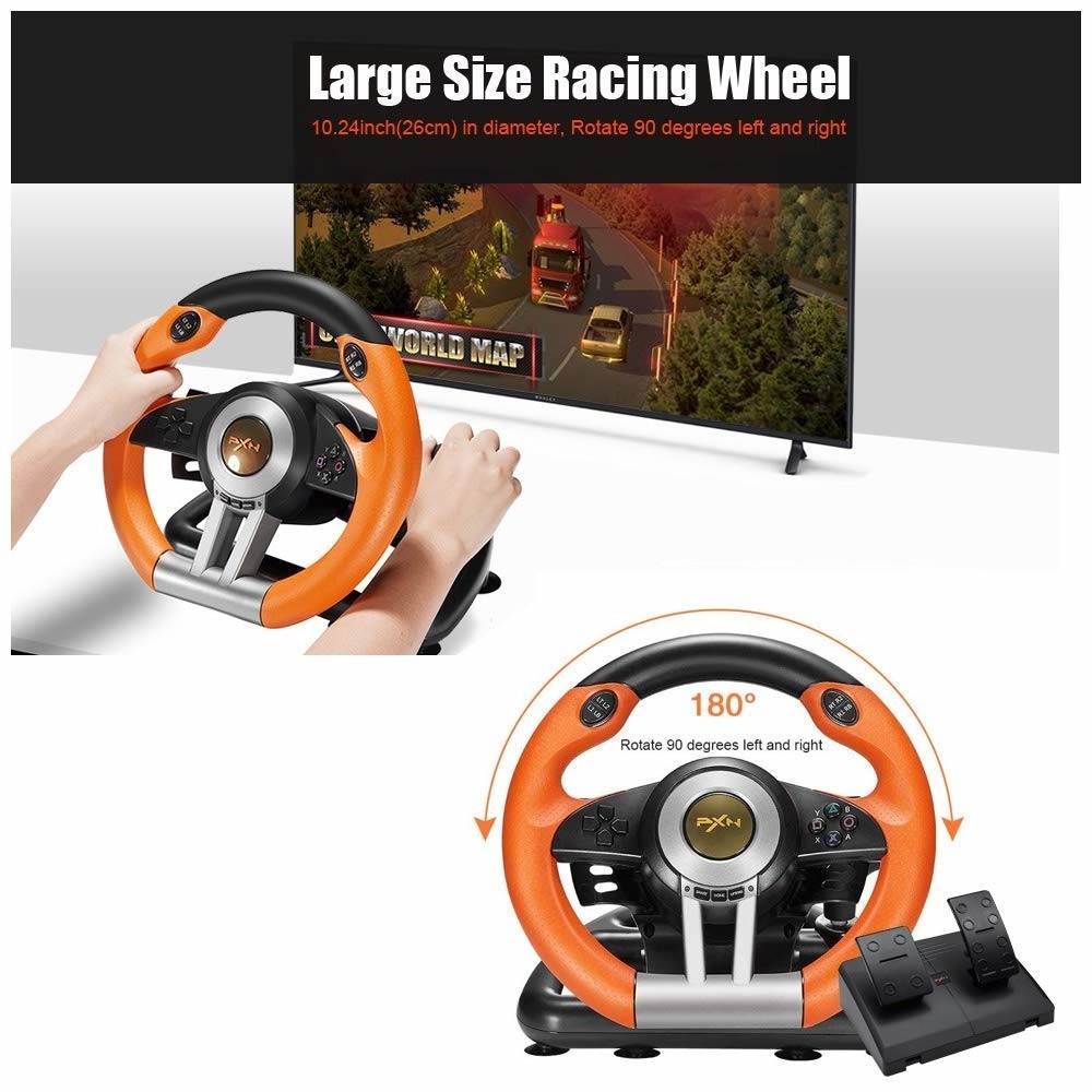 PXN V3 PC Game Racing Wheel USB Car Race Game Steering Wheel with Pedals for Windows PC/PS3/PS4/Xbox One/Nintendo Switch