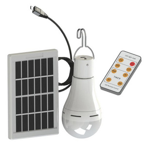 LED Solar Light Solar Bulbs with Remote Control panel Lamp Indoor Waterproof Panel Emergency Plastic Bulb Hook Tent Outdoor