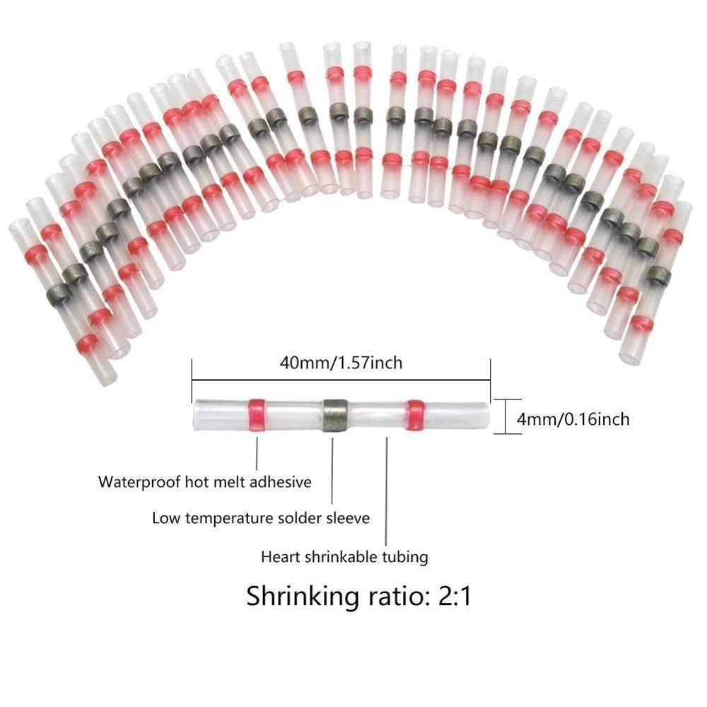 120PCS Solder Seal Wire Connectors, Heat Shrink Butt Connectors Terminals Electrical Waterproof Insulated Marine Auto copper