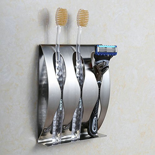 High quality free adhesive bathroom accessories metal wall mount tooth brush organizer stainless steel toothbrush holder