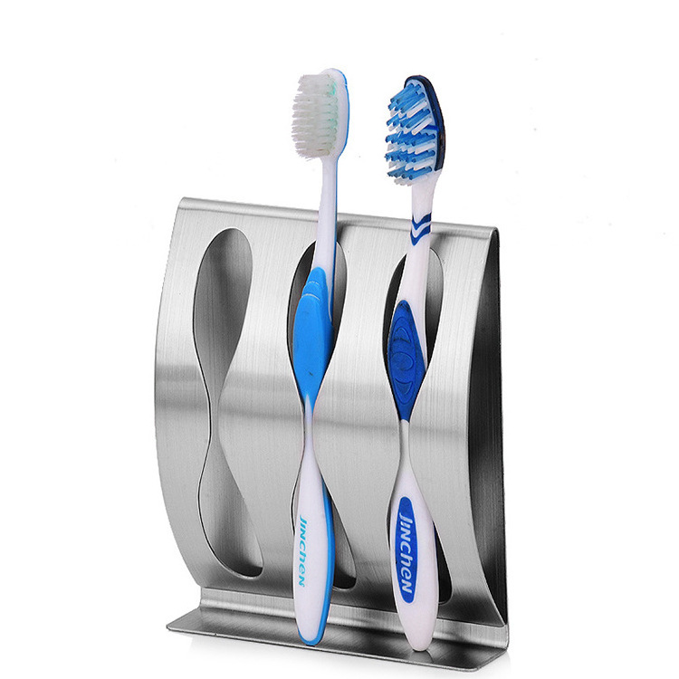 High quality free adhesive bathroom accessories metal wall mount tooth brush organizer stainless steel toothbrush holder