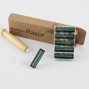 Eco Friendly Bamboo Handle Razor With Replaceable Refill Cartridges Shaving Razor for hotel home use