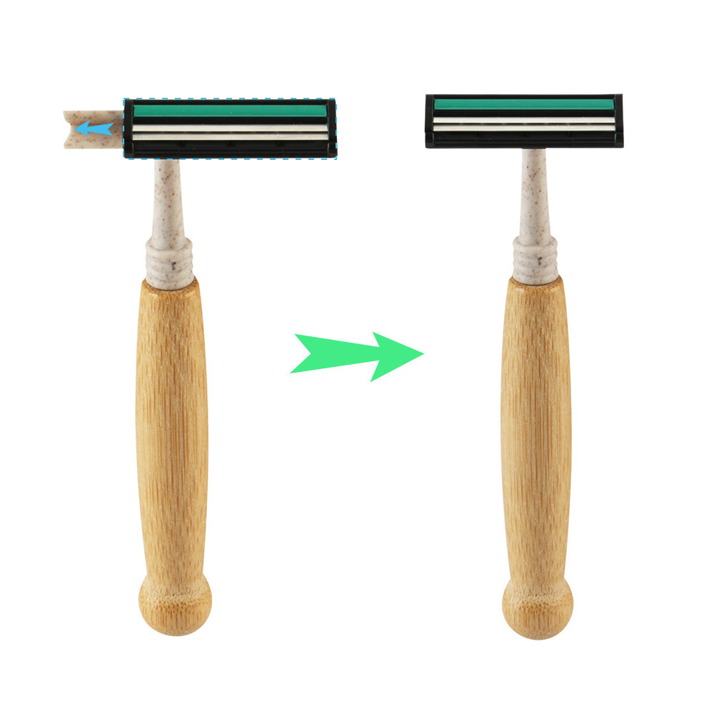 Eco Friendly Bamboo Handle Razor With Replaceable Refill Cartridges Shaving Razor for hotel home use