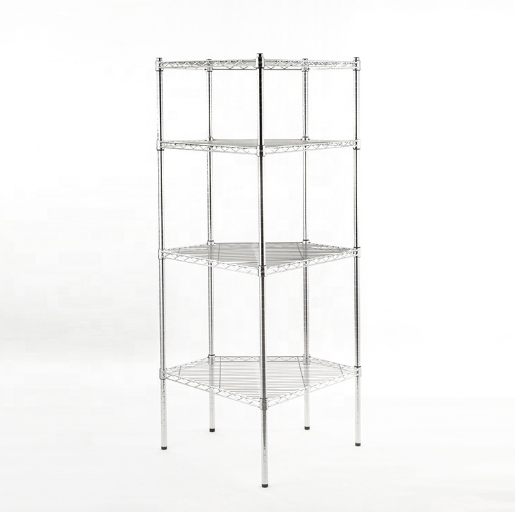 4 Layers chrome plated metal Multiple Shelving Units on Wheels wire shelving unit with corner units