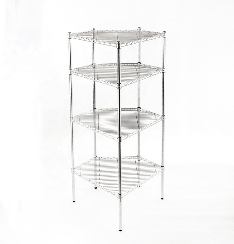 4 Layers chrome plated metal Multiple Shelving Units on Wheels wire shelving unit with corner units