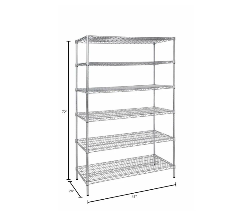 Silver 6-Tier Heavy Duty Metal Wire Shelving Unit (48 in. W x 72 in. H x 24 in. D)Chrome wire shelving