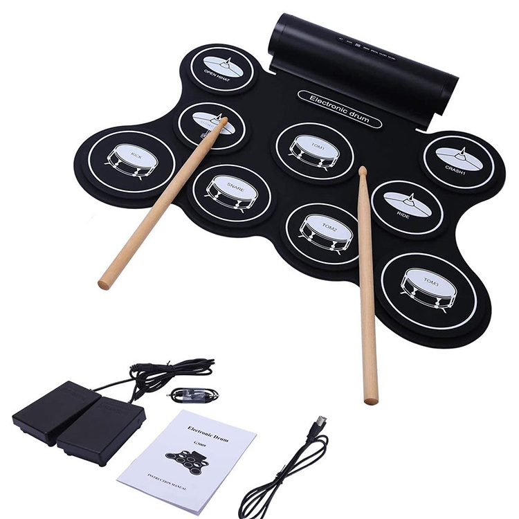 Silicone Electronic Kit Rolling Kids Cable Pads Flexible Professional Musical Instruments Drum Set