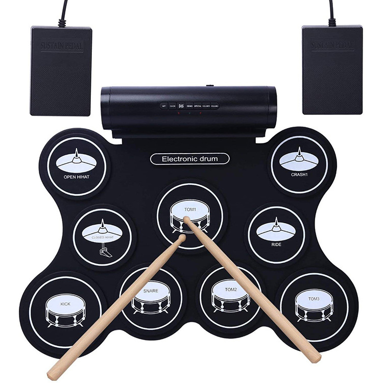 Silicone Electronic Kit Rolling Kids Cable Pads Flexible Professional Musical Instruments Drum Set