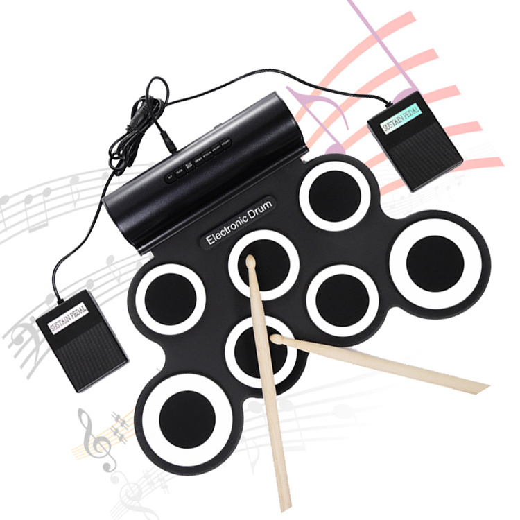 Best Seller Roll Drum  Electronic Drum Set 7 Pads Roll-Up Practice Pad Machine Kit with Drum Pedals