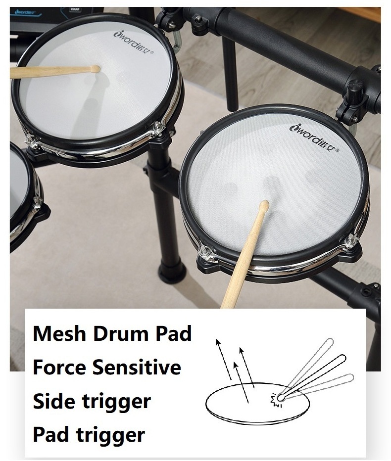 Drum Sticks Portable Professional Acrylic Percussion 10 Inch Cymbal Tom Electric Drums Kit Pad Mesh Snare Electronic Drum Set