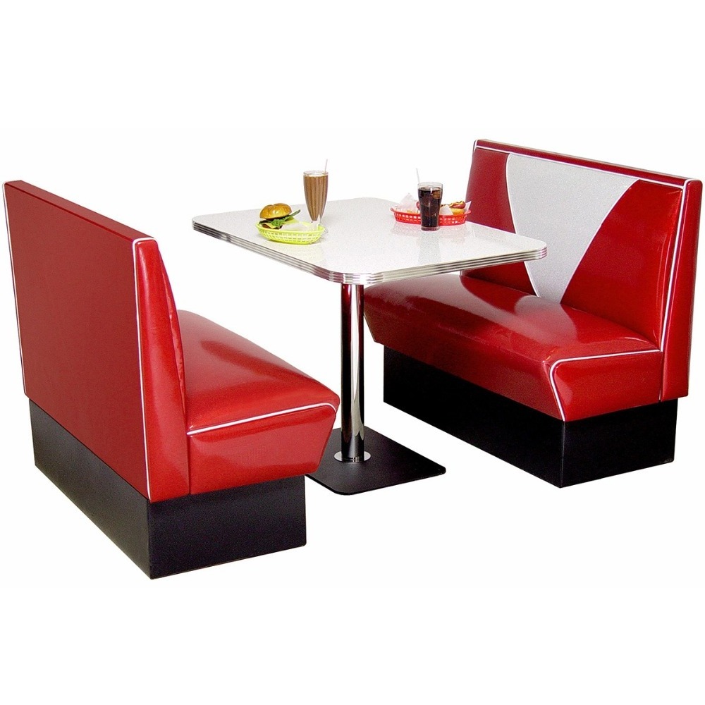 High quality V shape back midcentury retro diner chair set red color 1950s diner booth seating and table and chairs furniture