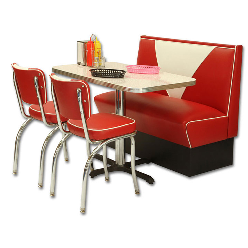 High quality V shape back midcentury retro diner chair set red color 1950s diner booth seating and table and chairs furniture