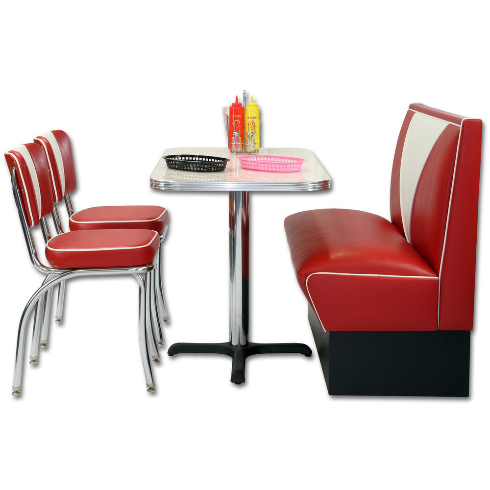 High quality V shape back midcentury retro diner chair set red color 1950s diner booth seating and table and chairs furniture