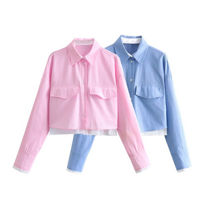 Women 2024 spring New Fashion Casual short Blouses Vintage Long Sleeve Female Shirts Blusas Chic Tops