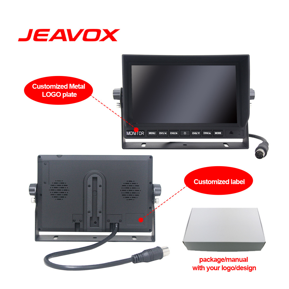 JEAVOX Quad 4Ways Back Up View Car Monitor 1Ch Rear View Reverse Parking Line Display CVBS 7 Inch Car Blind Area Video Monitor