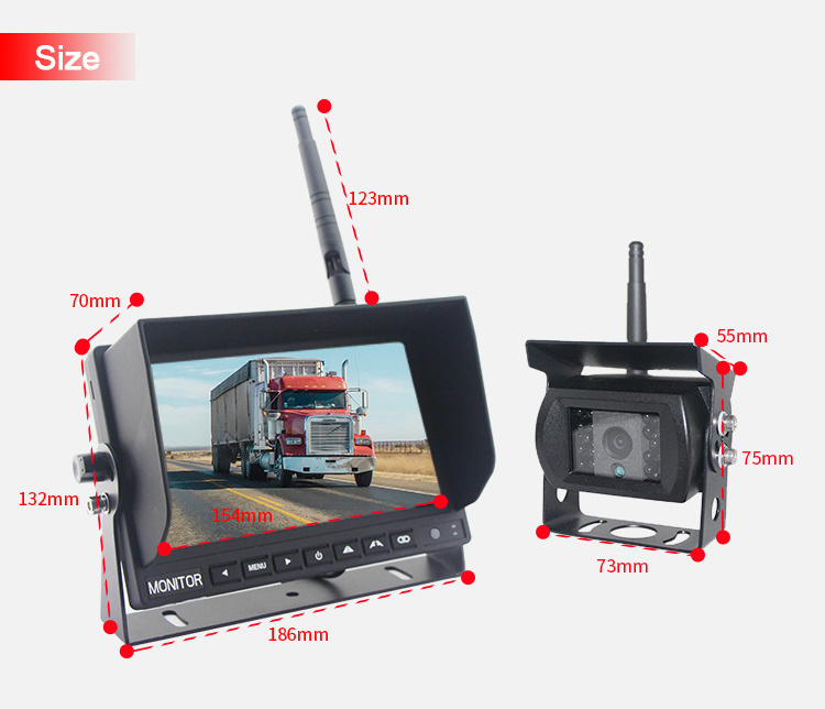 2.4G Wireless 300M Transmission 7 Inch Rear View Camera Quad Monitor System Wireless 720P HD Reverse Camera For Truck/Trailer