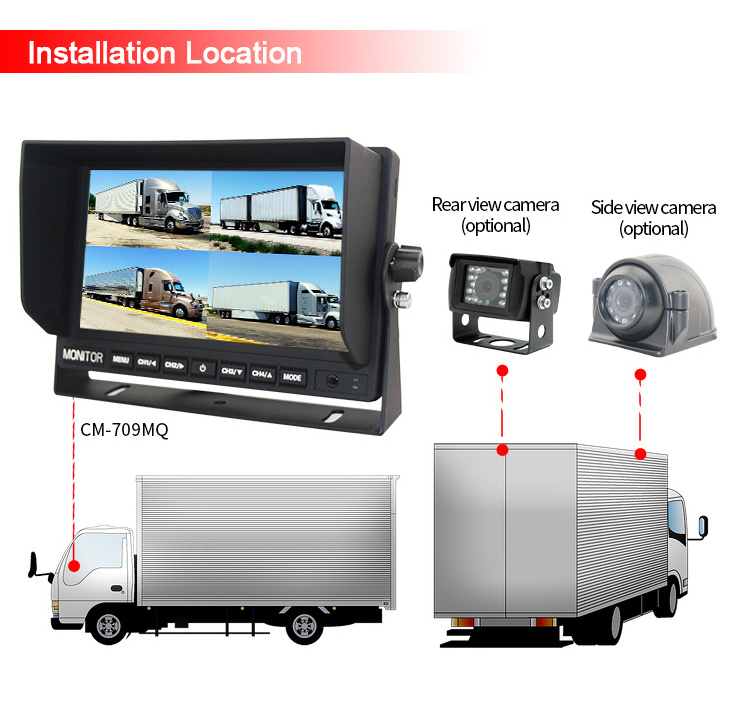 JEAVOX Quad 4Ways Back Up View Car Monitor 1Ch Rear View Reverse Parking Line Display CVBS 7 Inch Car Blind Area Video Monitor