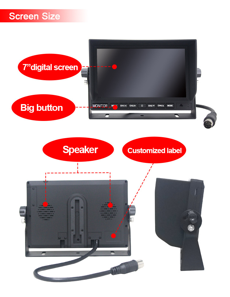 JEAVOX Quad 4Ways Back Up View Car Monitor 1Ch Rear View Reverse Parking Line Display CVBS 7 Inch Car Blind Area Video Monitor