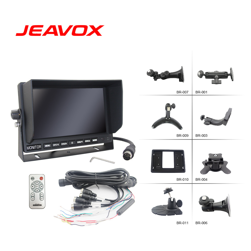 JEAVOX Quad 4Ways Back Up View Car Monitor 1Ch Rear View Reverse Parking Line Display CVBS 7 Inch Car Blind Area Video Monitor