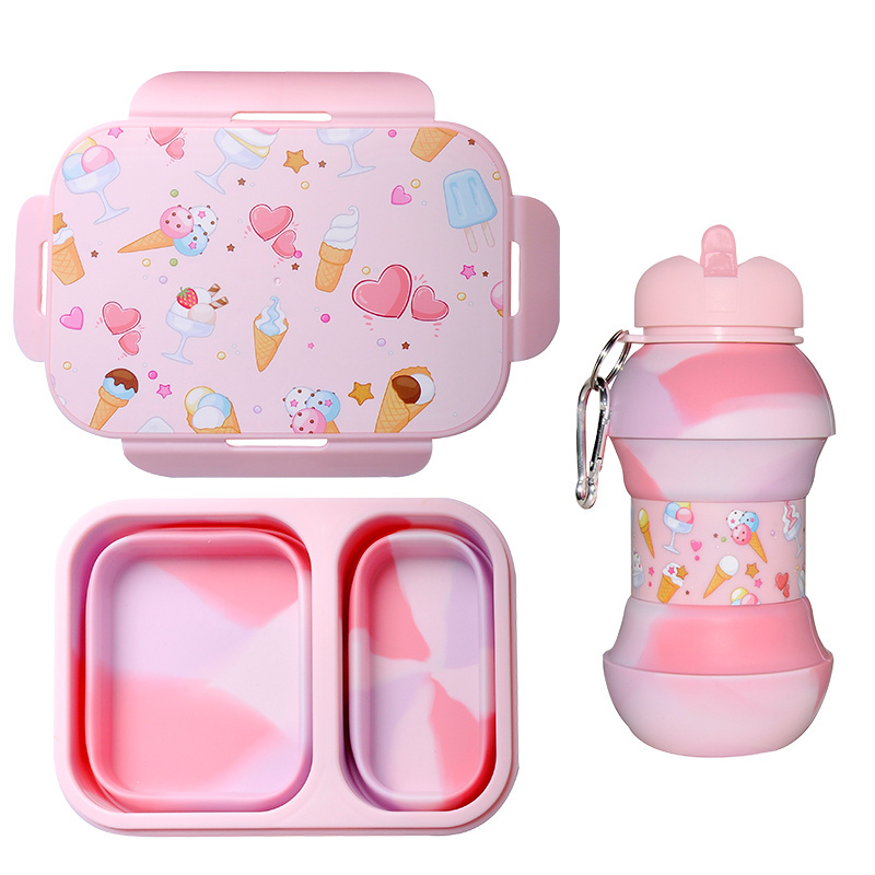 Wholesale Eco-Friendly Durable Leakproof Silicone Cute Children Kid School Bento Lunch Box With Cutlery