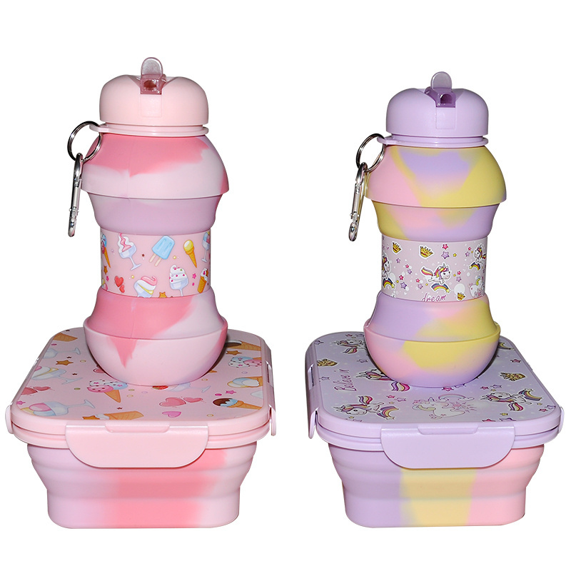 Wholesale Eco-Friendly Durable Leakproof Silicone Cute Children Kid School Bento Lunch Box With Cutlery