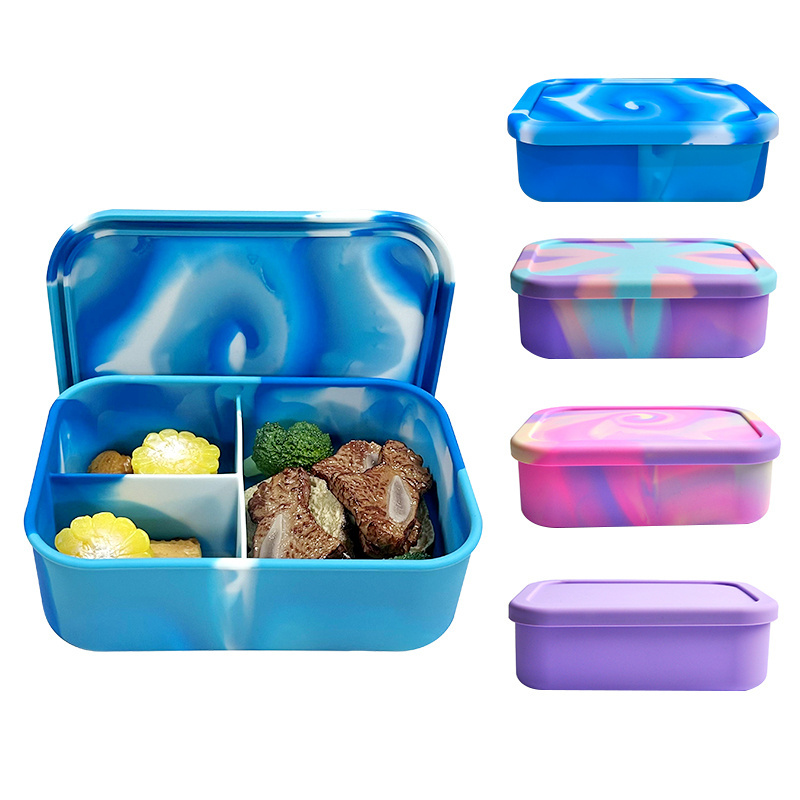 Eco friendly silicone leak proof kids food grade lonchera lunchbox stackable bento lunch box 3 compartment lunch boxes for kids